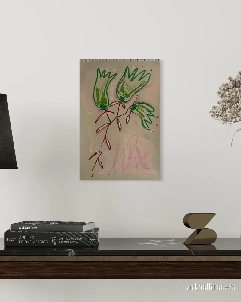 Whimsical Florals Sketch, Grön och Brun, A3, Original Målning - Bild 2