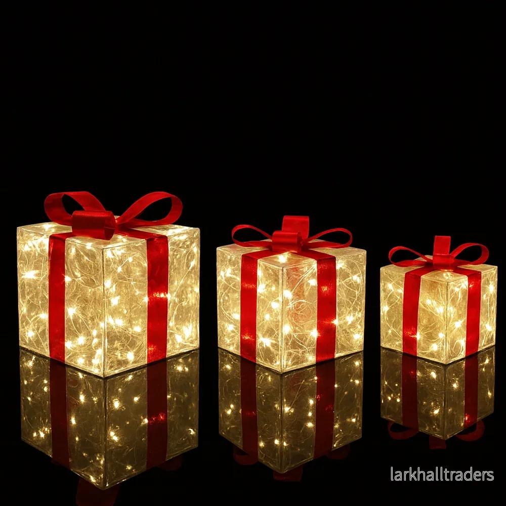 LED-presentlåda, Transparent med Röda Rosetter – Set om 3 – LED-presentlåda, Transparent med Röda Rosetter – Set om 3 –