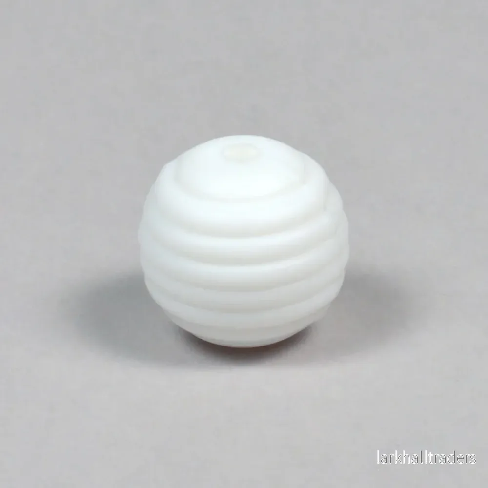 Räfflad silikonpärla, vit, 15mm