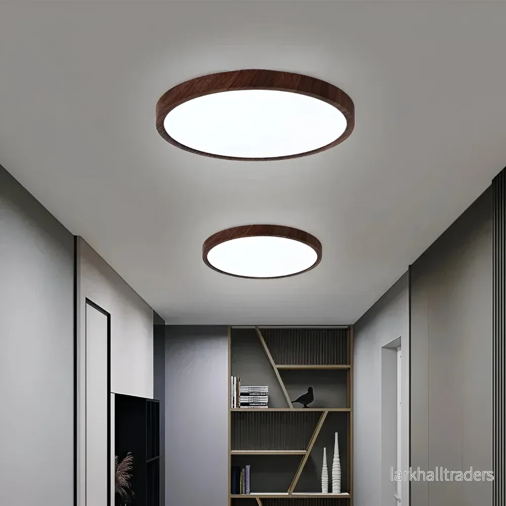 Stilfull Rund Taklampa – Ultratunn LED-Lampa med Varm Valnötseffekt - Bild 2