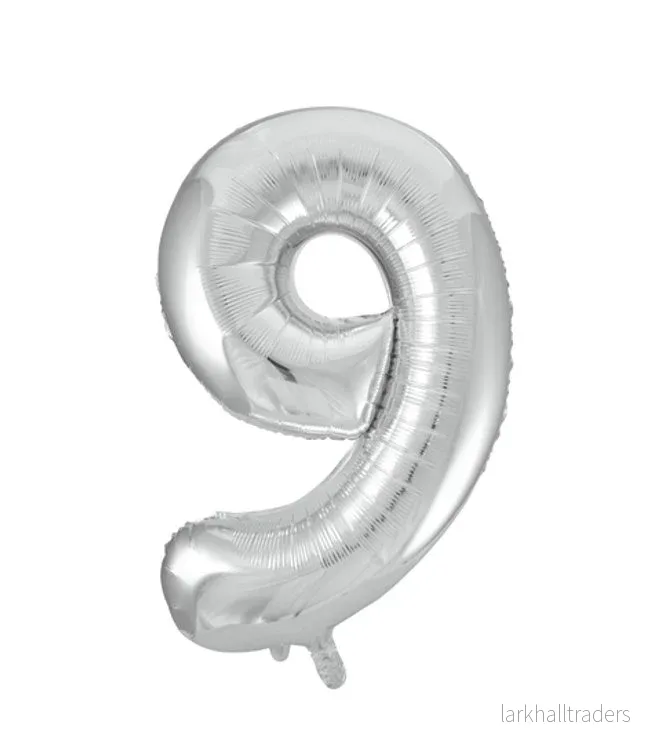 Folieballong, siffra 9 silver 86 cm Folieballong, siffra 9 silver 86 cm