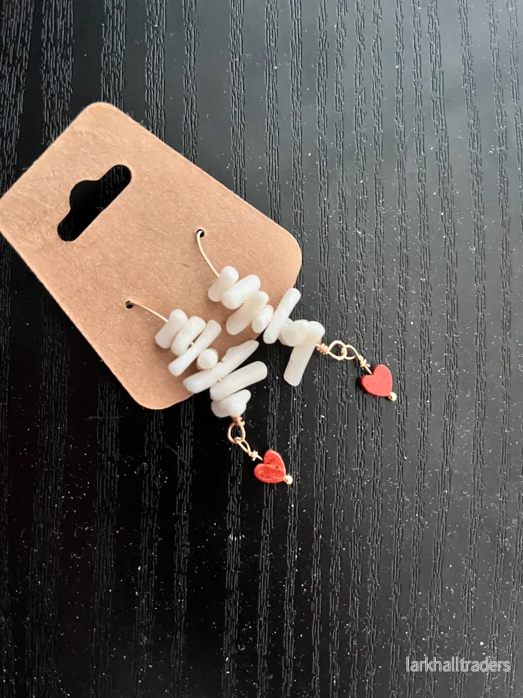 Vit Coral & Red Jasper Örhängen - Bild 2