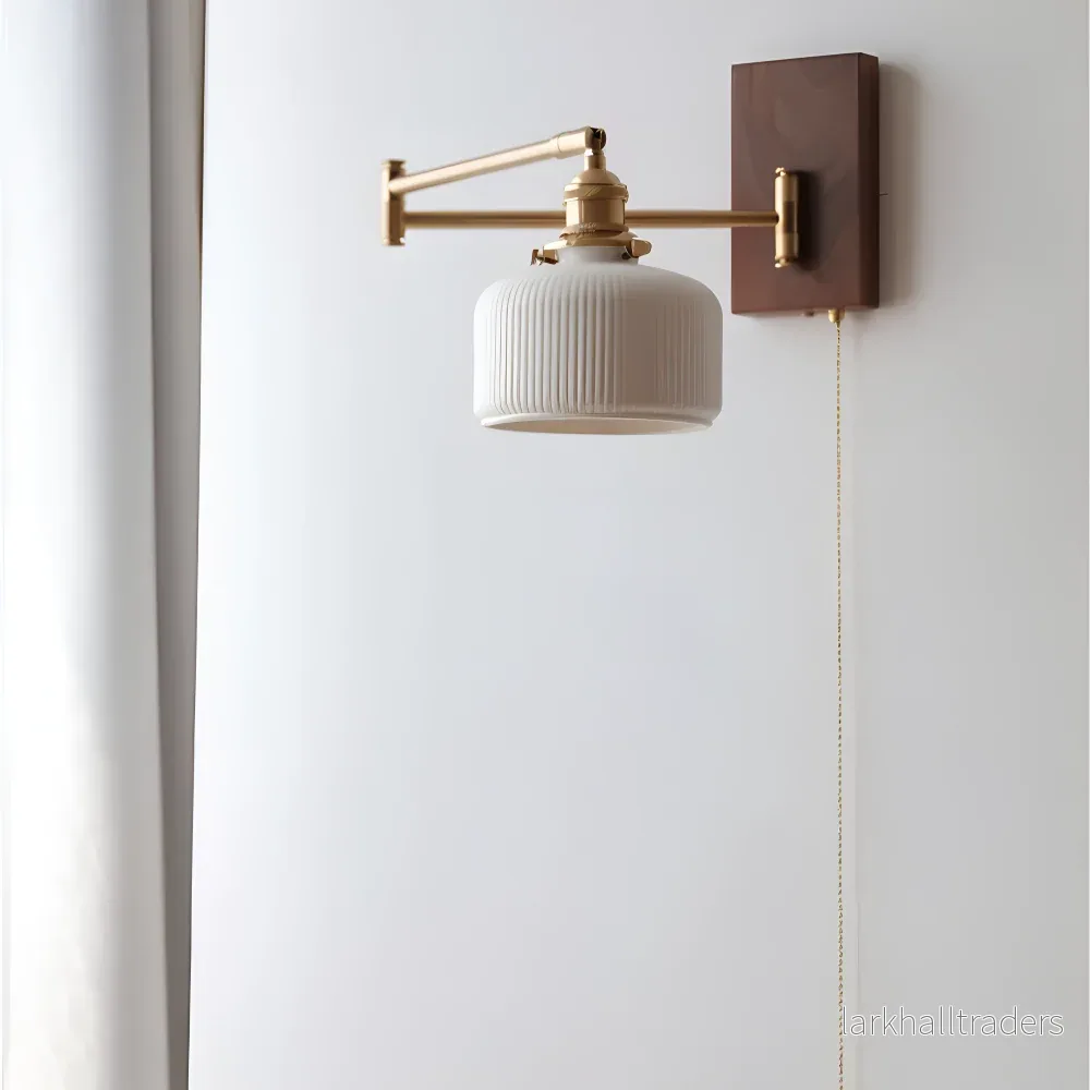 GlowLinn – Justerbar Keramisk Vägglampa med Dragkedja och Trädetaljer - Bild 2