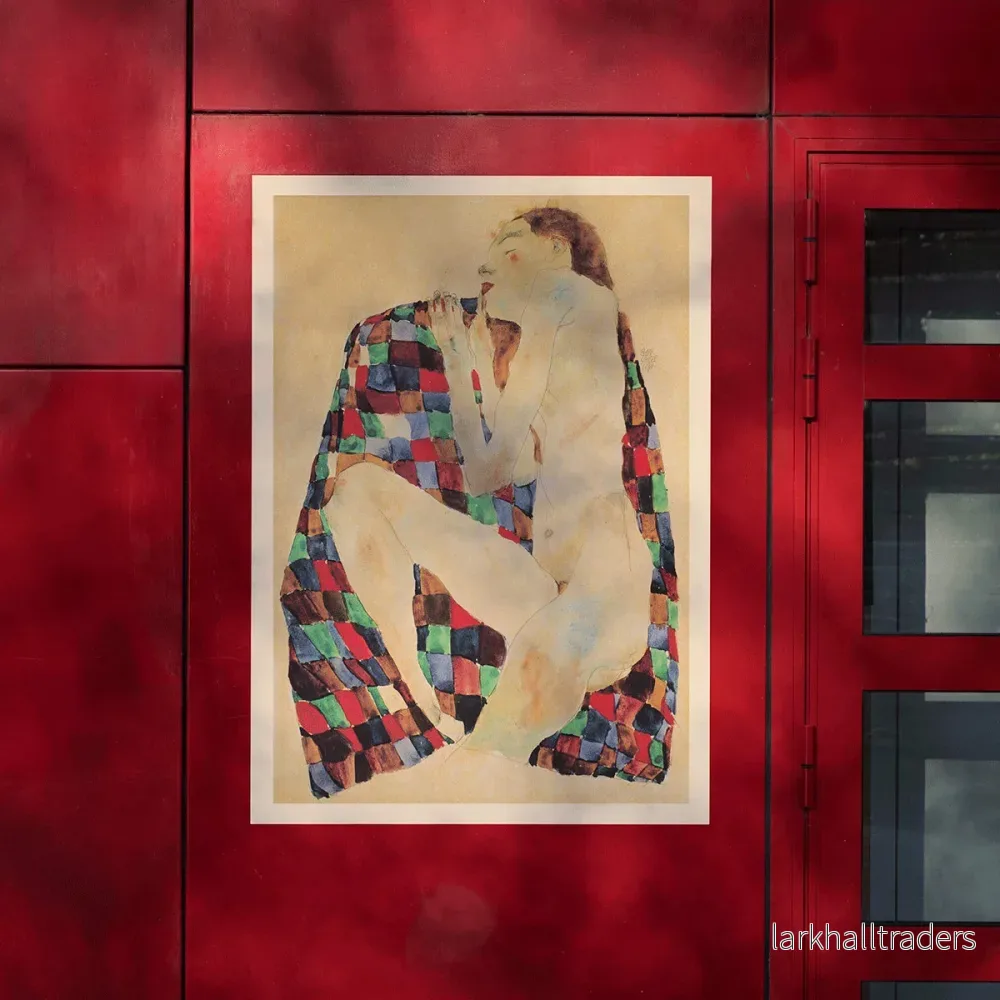 Naken kvinna på rutig duk Poster - Bild 3