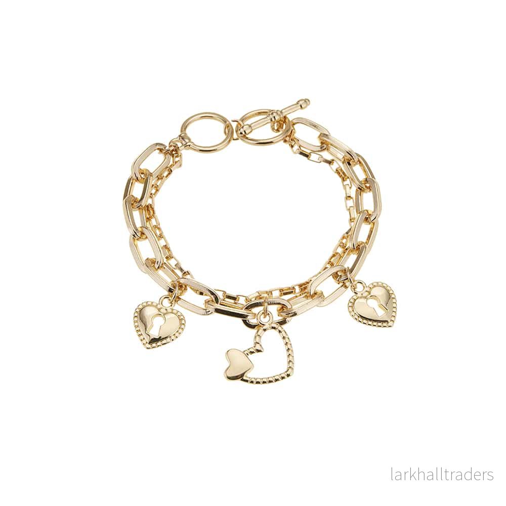 Armband, dubbelt, med hjärtformade berlocker