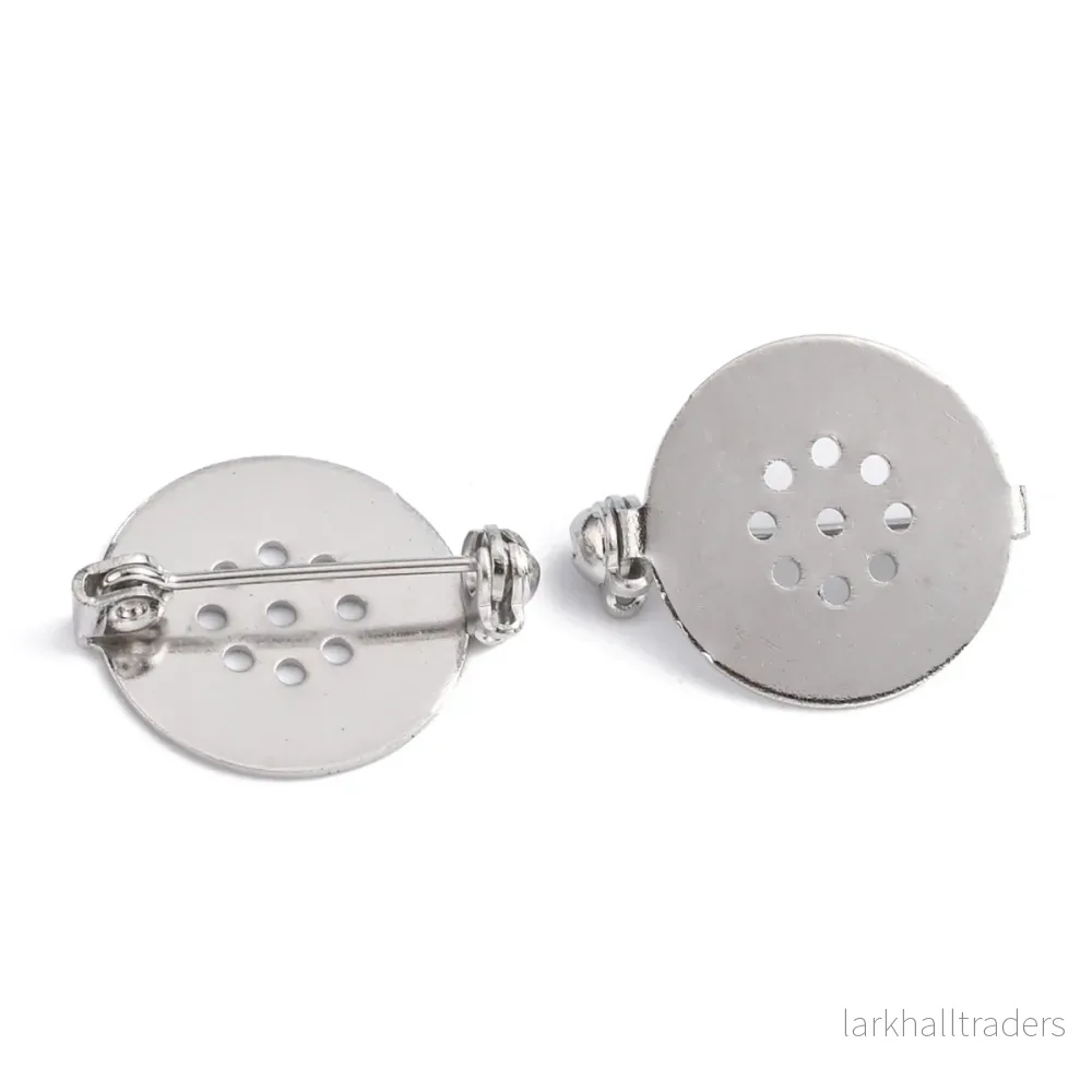 Rund broschnål med platta, platinum, 18mm, 2st Rund broschnål med platta, platinum, 18mm, 2st