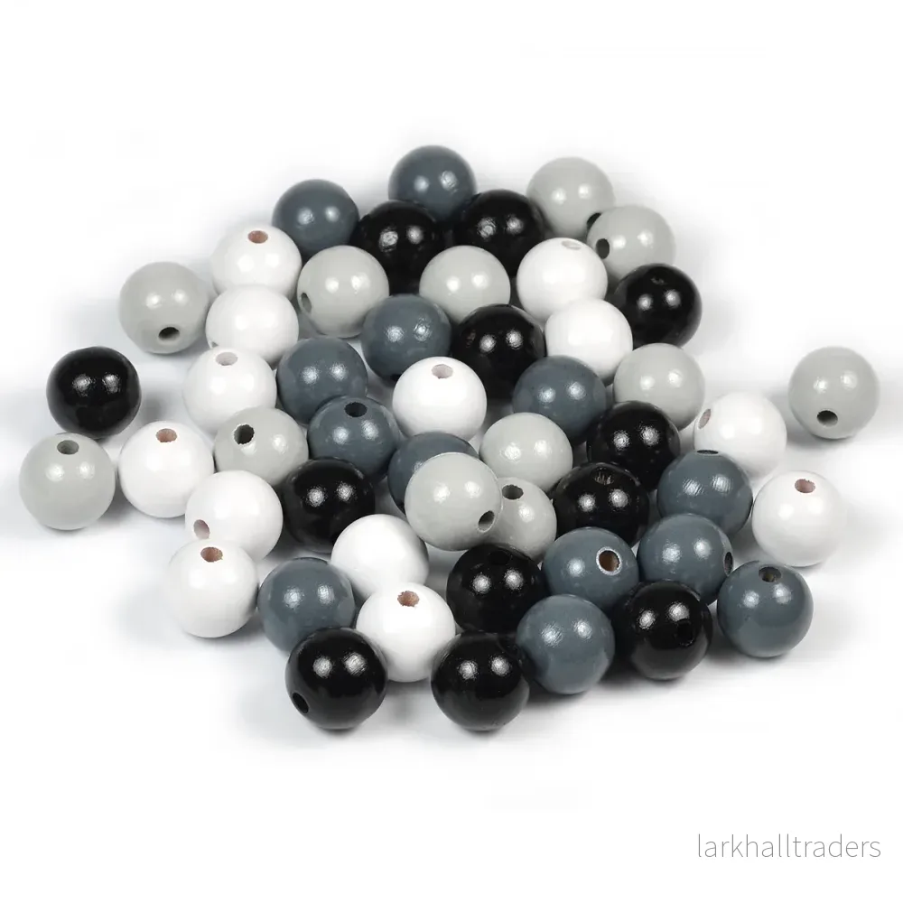 Set med träpärlor, 15mm, svart-vit-mix, 50st - Bild 2