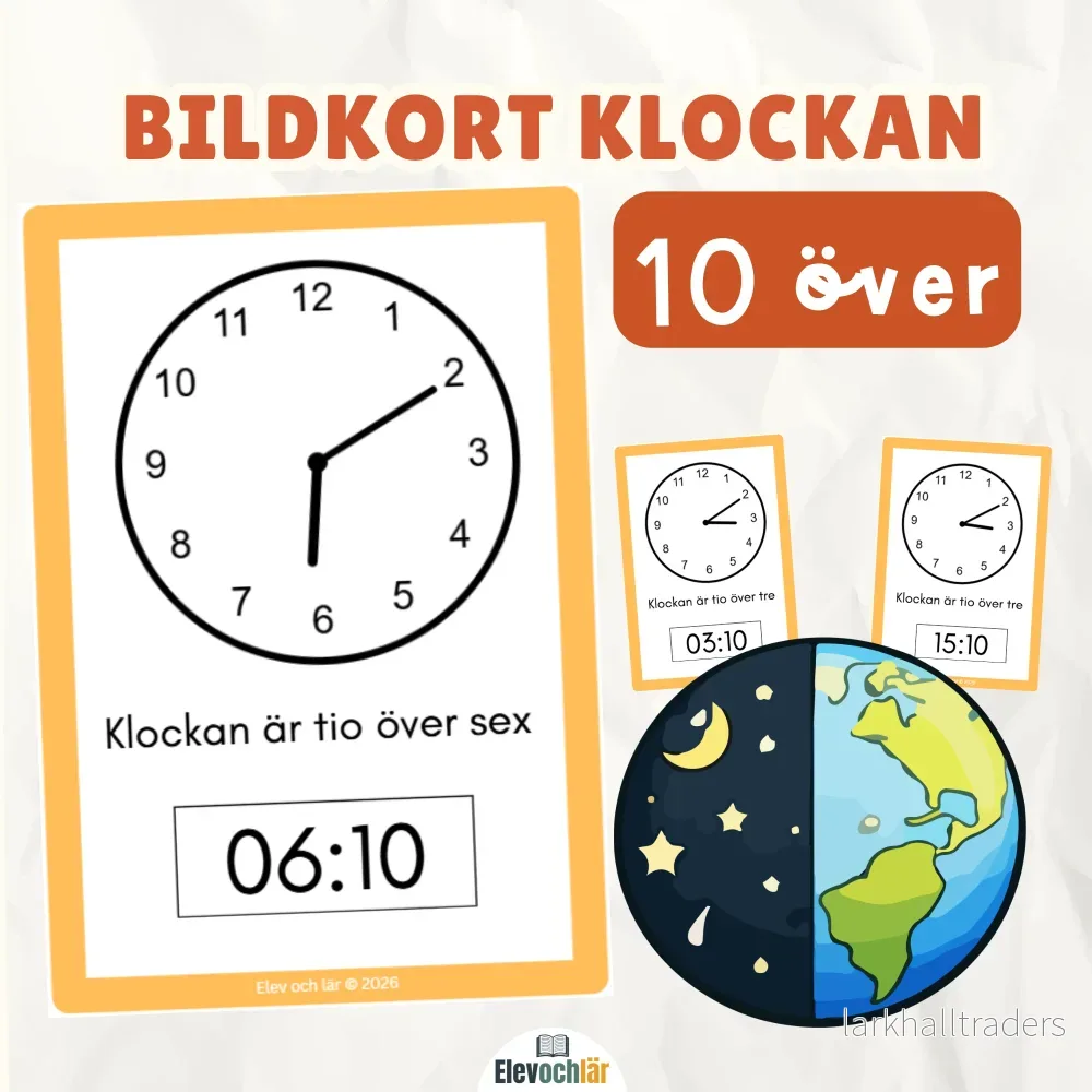Bildkort klockan 10 över (digital och analog tid)