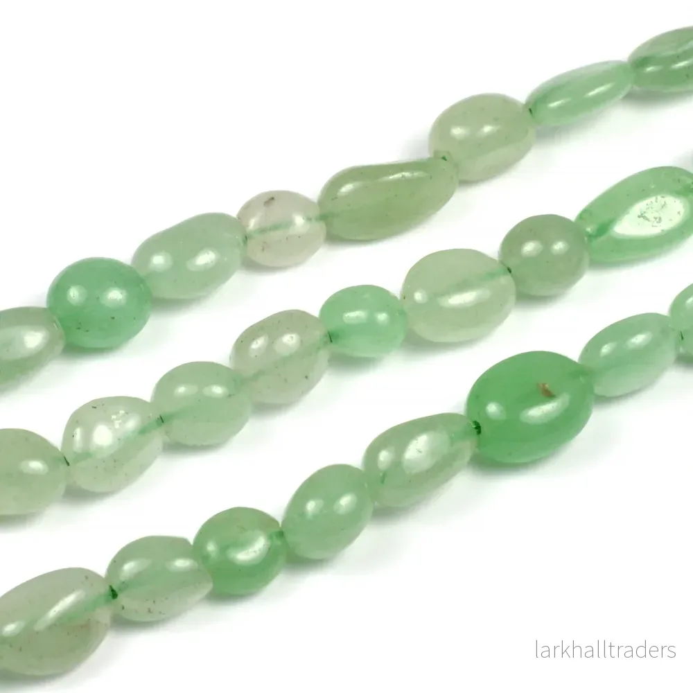 Aventurin pärlor, pale green, nuggets, 6-9mm