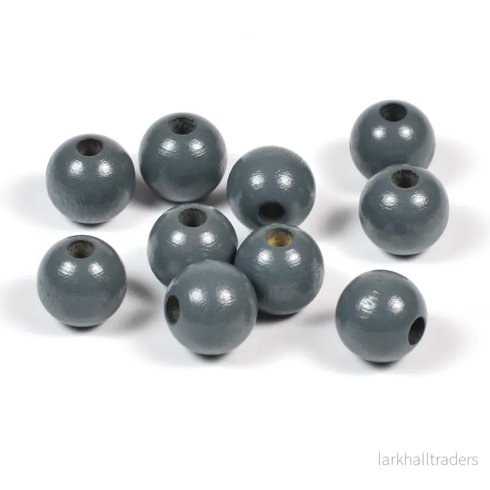 Träpärlor, 10mm, mörkgrå, 50st