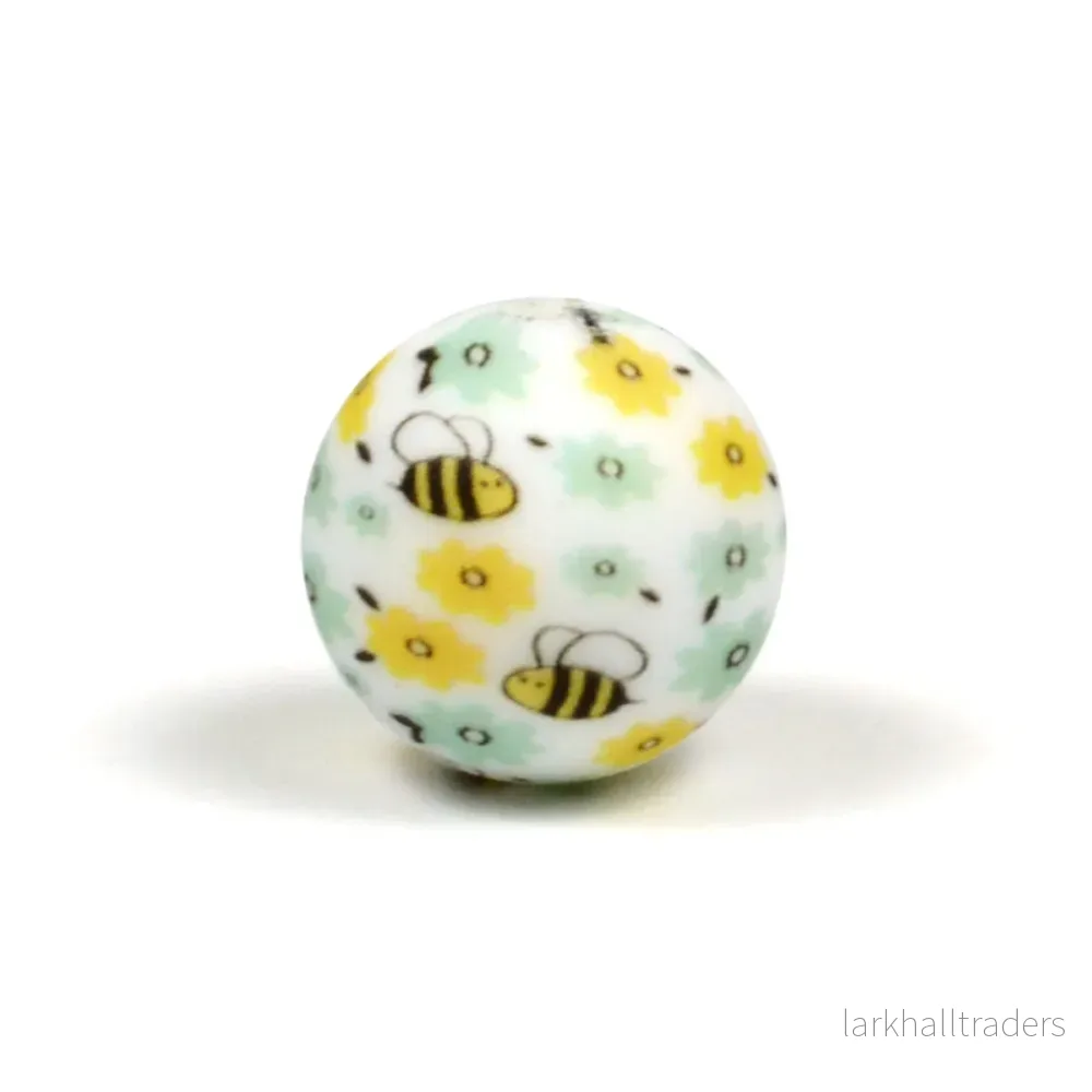 Silikonpärlor, blommor & bin, 15mm