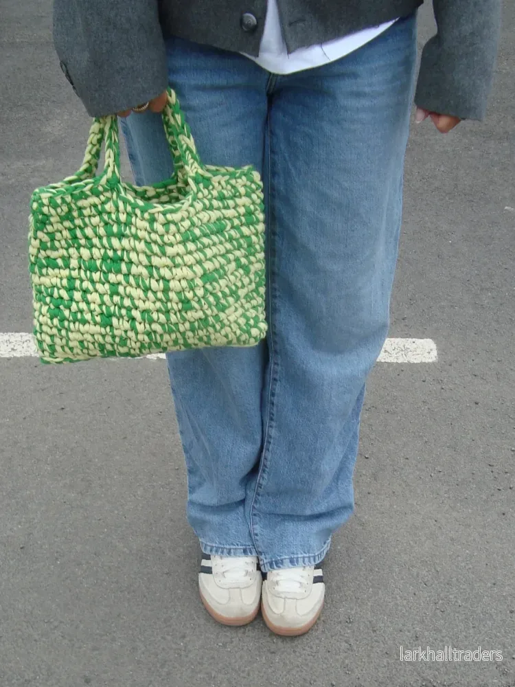Virkad gul/grön Väska, Tanja