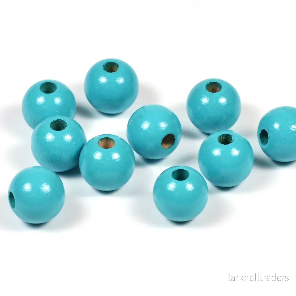 Träpärlor, 10mm, turkos, 50st Träpärlor, 10mm, turkos, 50st