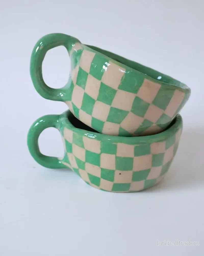 Rutig grön/beige kopp "Bajen"