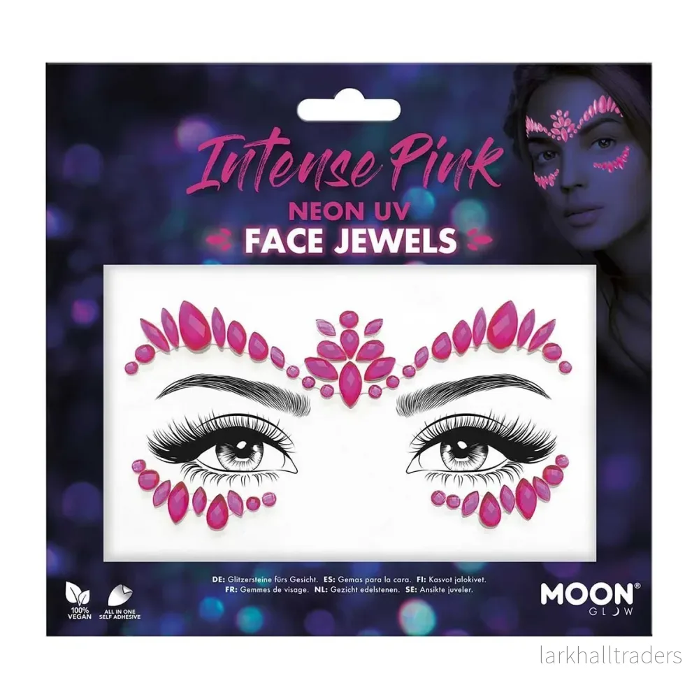 Moon Neon UV kroppsstenar, Intense Pink Face Jewels Moon Neon UV kroppsstenar, Intense Pink Face Jewels
