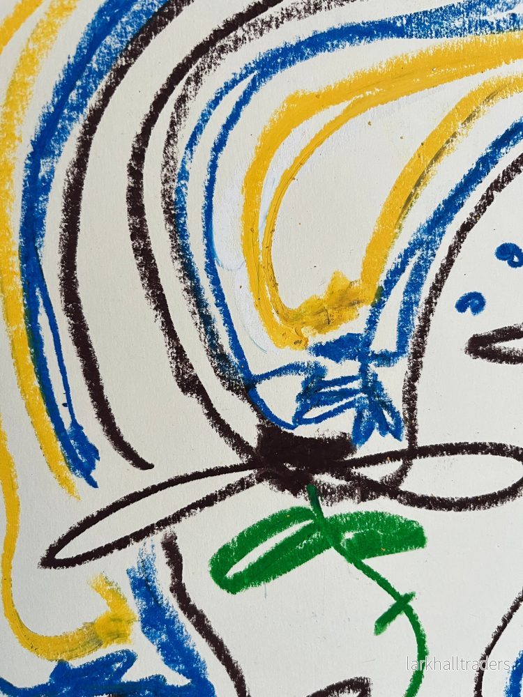 Whimsical Florals, Brun, Gul och Blå, A3, Original Målning - Bild 3