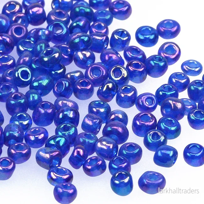 Seed Beads, 4mm, transparent-rainbow marinblå, 30g Seed Beads, 4mm, transparent-rainbow marinblå, 30g