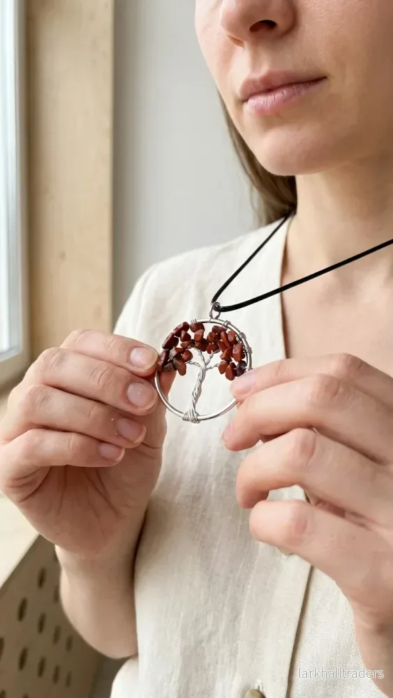 Halsband med röd jaspis – Livets träd-hänge - Bild 3