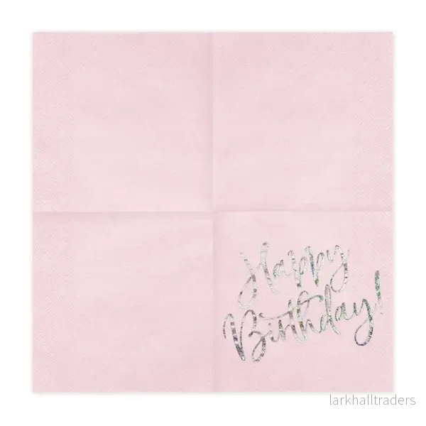 Servetter, happy birthday ljusrosa 20 st - Bild 2