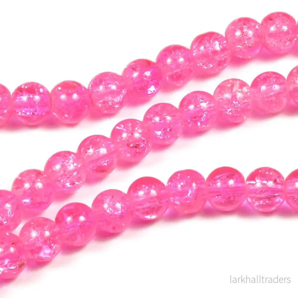 Krackelerade glaspärlor, knallrosa, 6mm Krackelerade glaspärlor, knallrosa, 6mm
