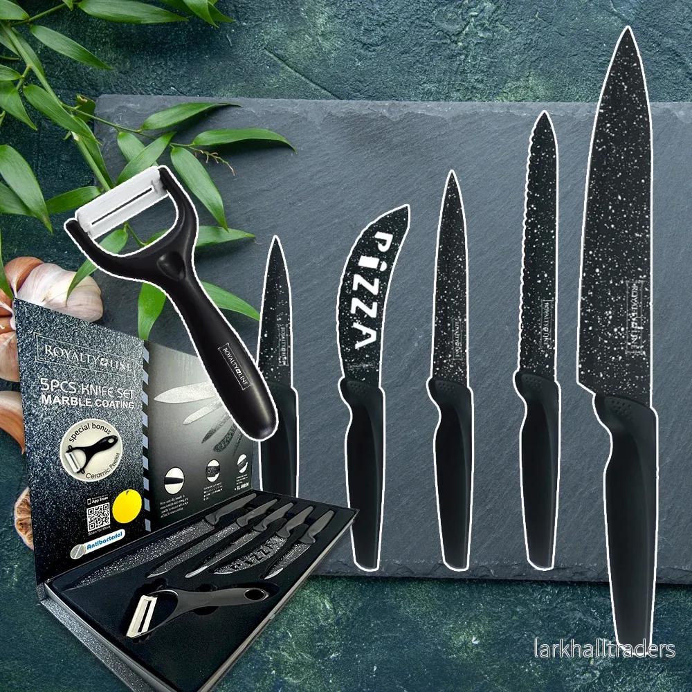 Knivset (5 delar + skalare) Royalty Line med marmorbeläggning