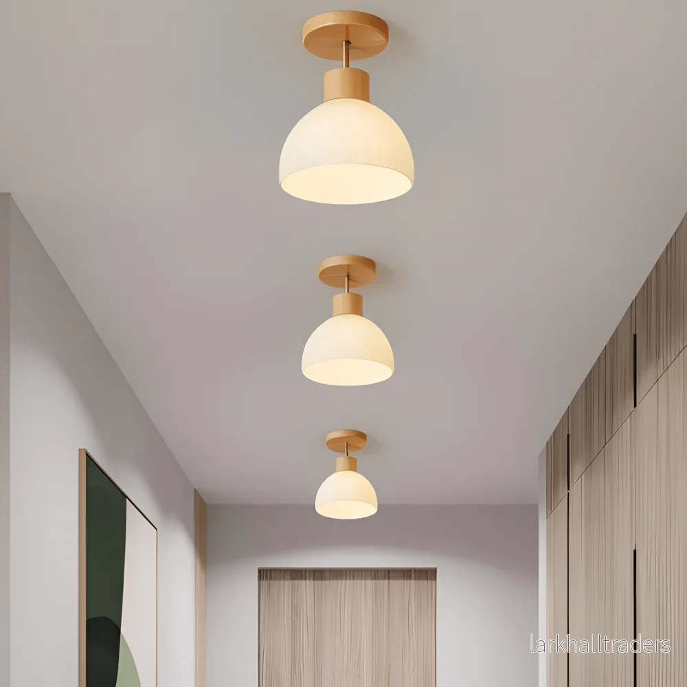LjusAisle – Nordisk Ribbad LED Taklampa i Glas och Trä - Bild 3