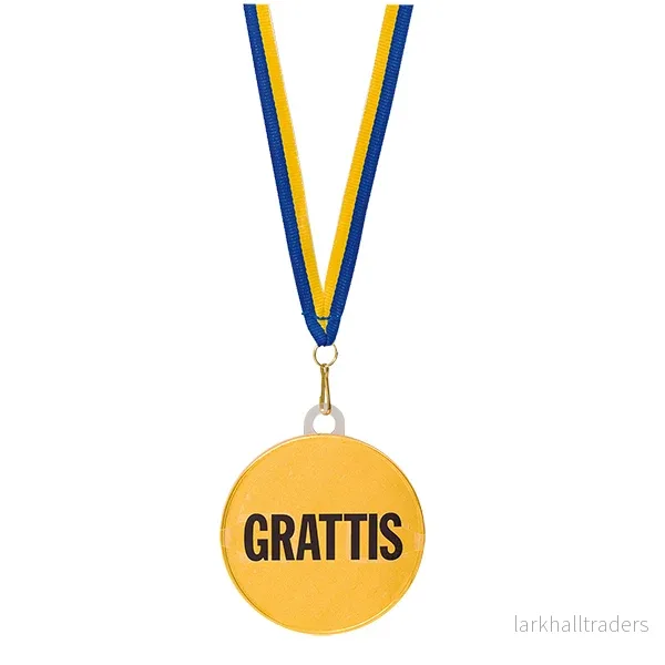 Chokladmedalj, blågult band ”Grattis” 23 g Chokladmedalj, blågult band ”Grattis” 23 g