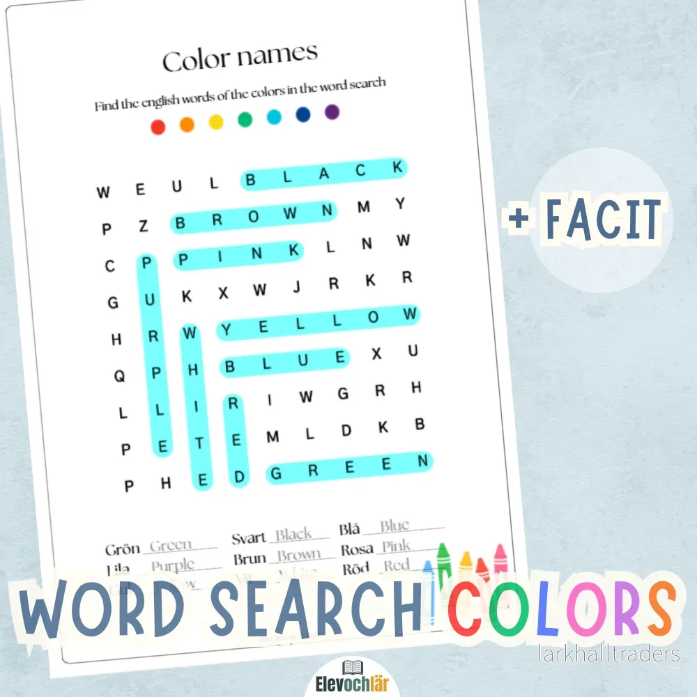 Word search colors – Engelska och Svenska + facit Word search colors – Engelska och Svenska + facit