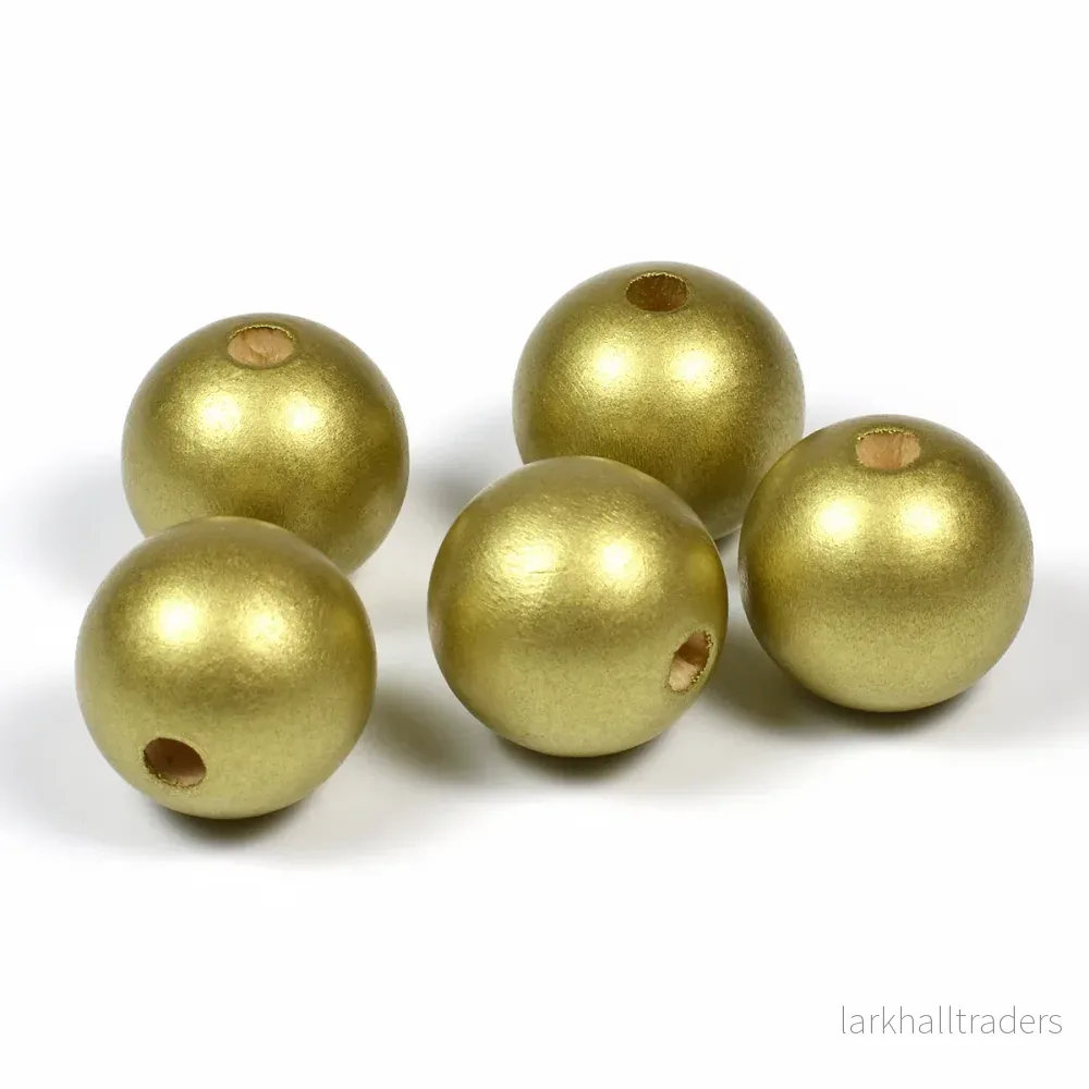 Träpärlor, 20mm, guld, 10st