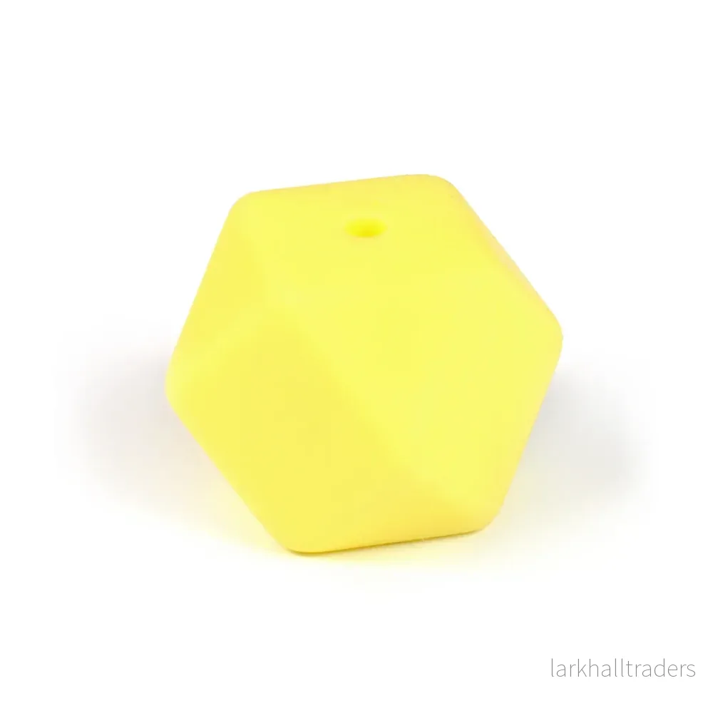 Kantig silikonpärla, pastellgul, 14mm