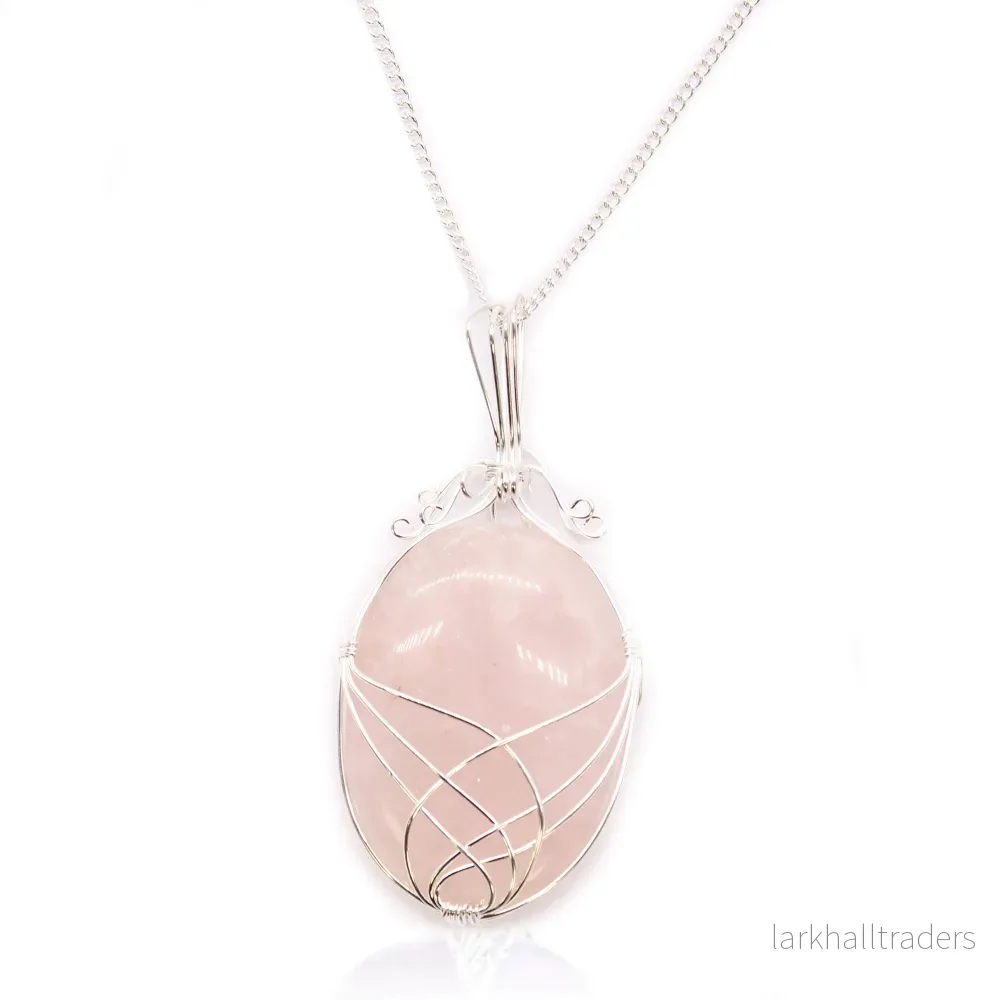 Halsband med rosenkvarts – swirltråd Halsband med rosenkvarts – swirltråd