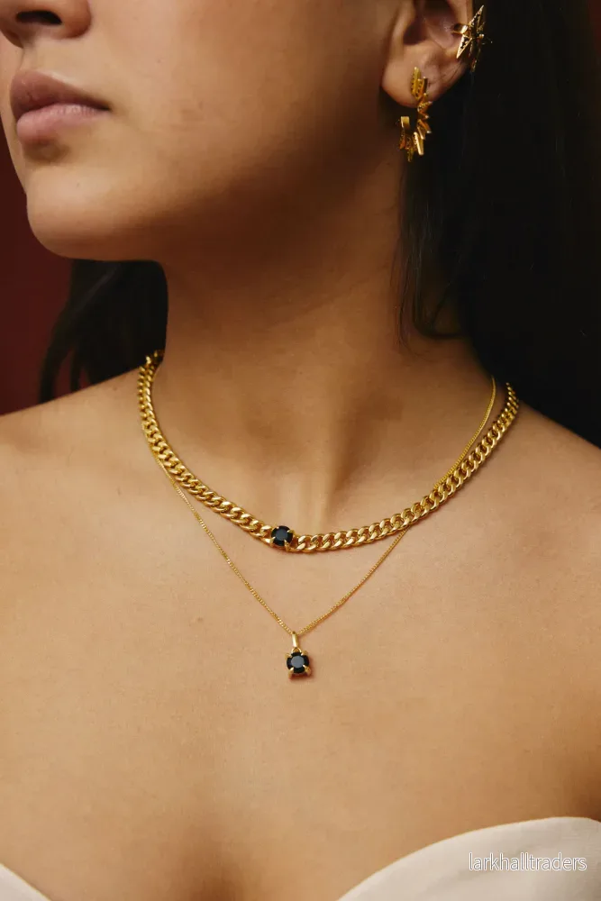 Chunky Léclaw Halsband Guld Svart Agat Chunky Léclaw Halsband Guld Svart Agat