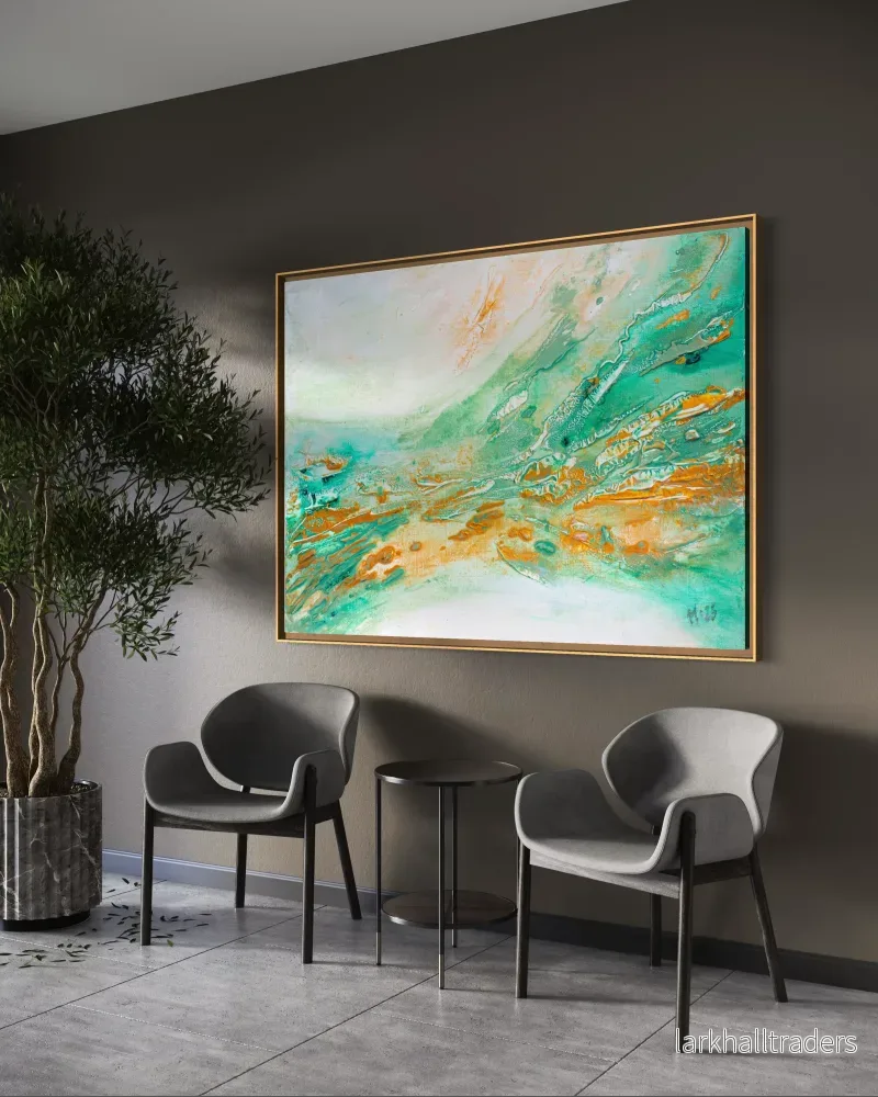 Fine Art Print Abstrakt Havsvåg Grön Guld – Golden Current | Museumkvalitet Fine Art Print Abstrakt Havsvåg Grön Guld – Golden Current | Museumkvalitet