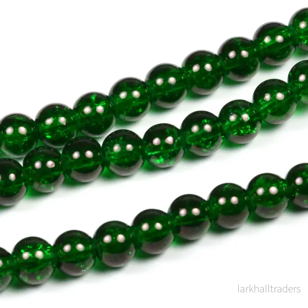 Krackelerade glaspärlor, mörkgrön, 6mm Krackelerade glaspärlor, mörkgrön, 6mm