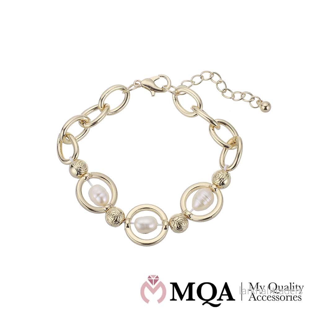 Armband, guld i färg, pärlor, justerbar