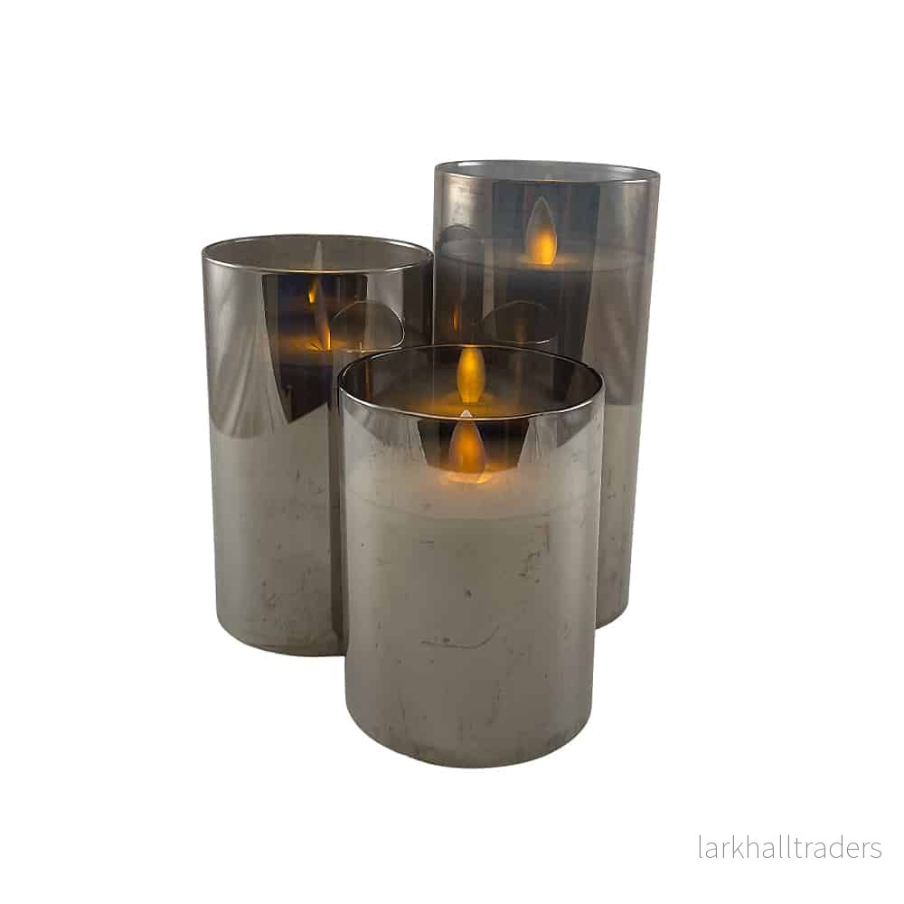 LED-ljus i glas - 3 st. - 12/15/17 cm - med 3D-låga - (flera färger) - Bild 3