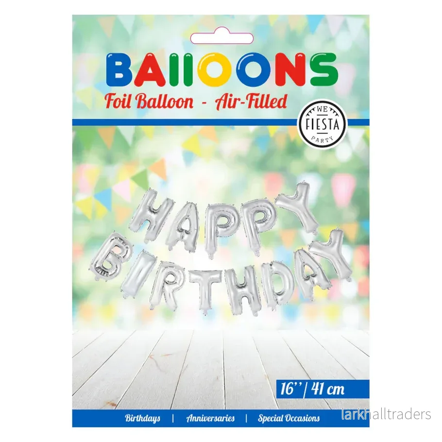Folieballong, girlang happy birthday silver - Bild 2