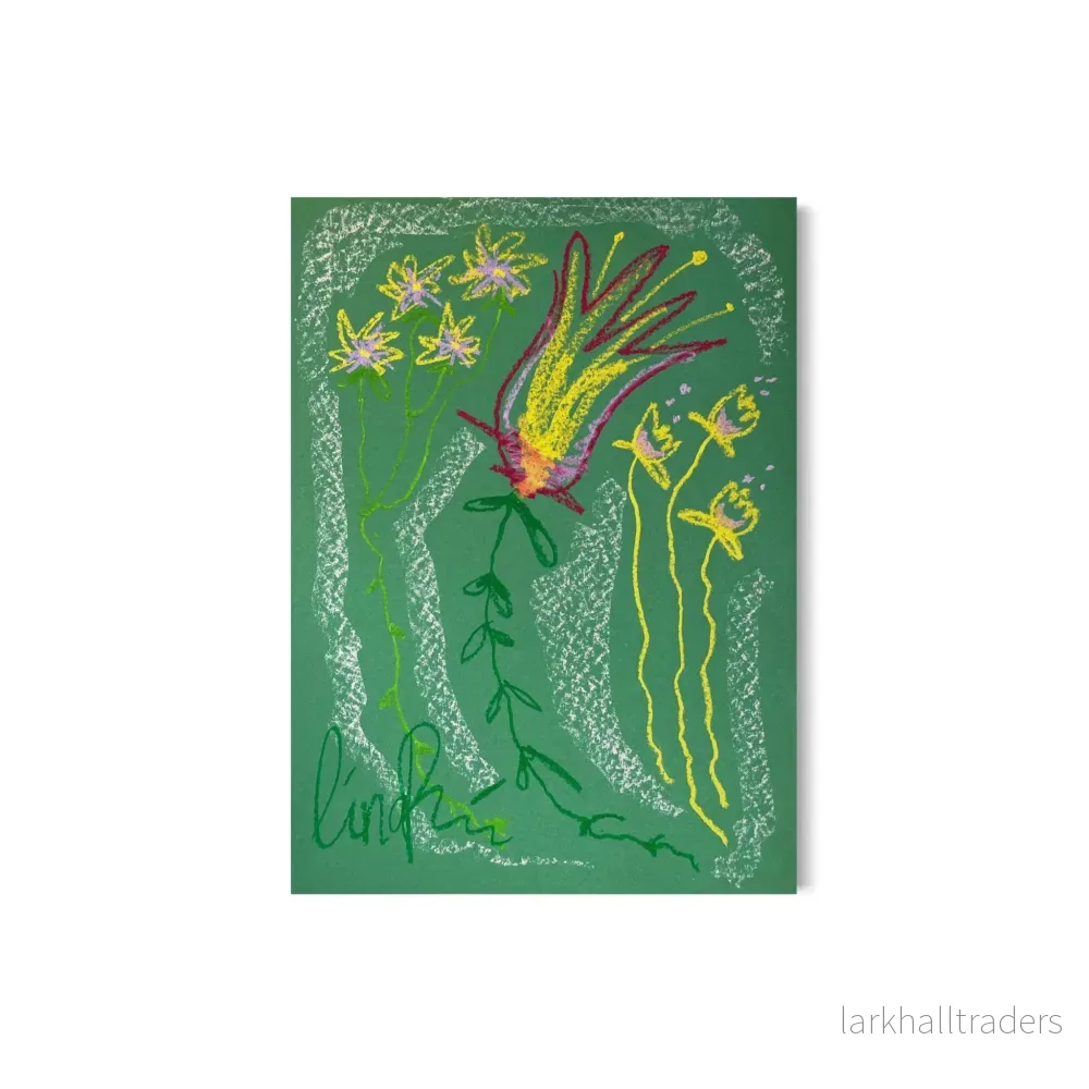 Whimsical Florals, Brun, Gul och Blå, 50x70 cm, Originalmålning - Bild 3