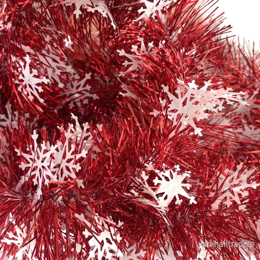 Glittergirlang, röd/vit snöflingor 90 mm 2 m - Bild 3
