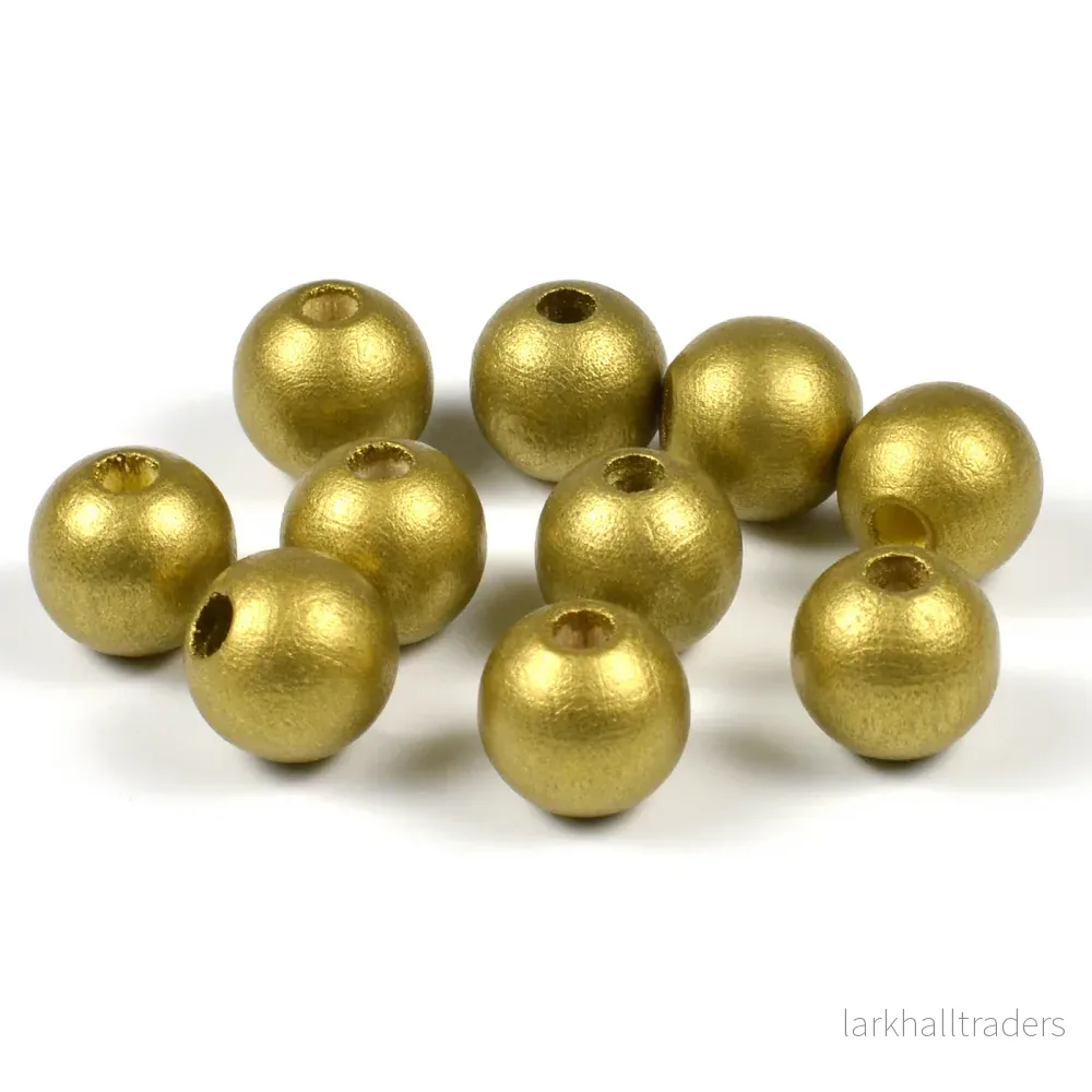 Träpärlor, 10mm, guld, 50st Träpärlor, 10mm, guld, 50st