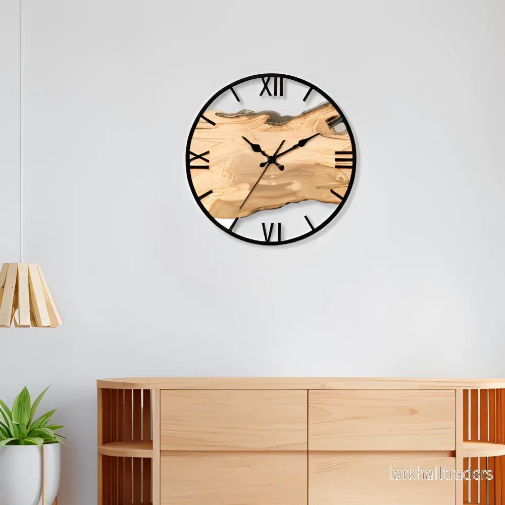 TimberHoop Essence – Minimalistisk Akrylväggklocka med Trästruktur - Bild 3