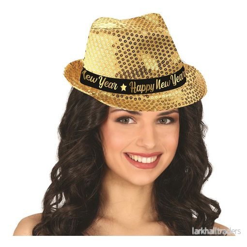 Glitterhatt, fedora guld happy new year Glitterhatt, fedora guld happy new year