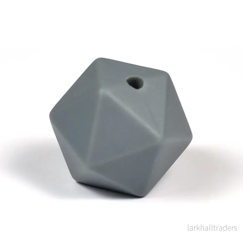Kantig silikonpärla, mörkgrå, 16mm