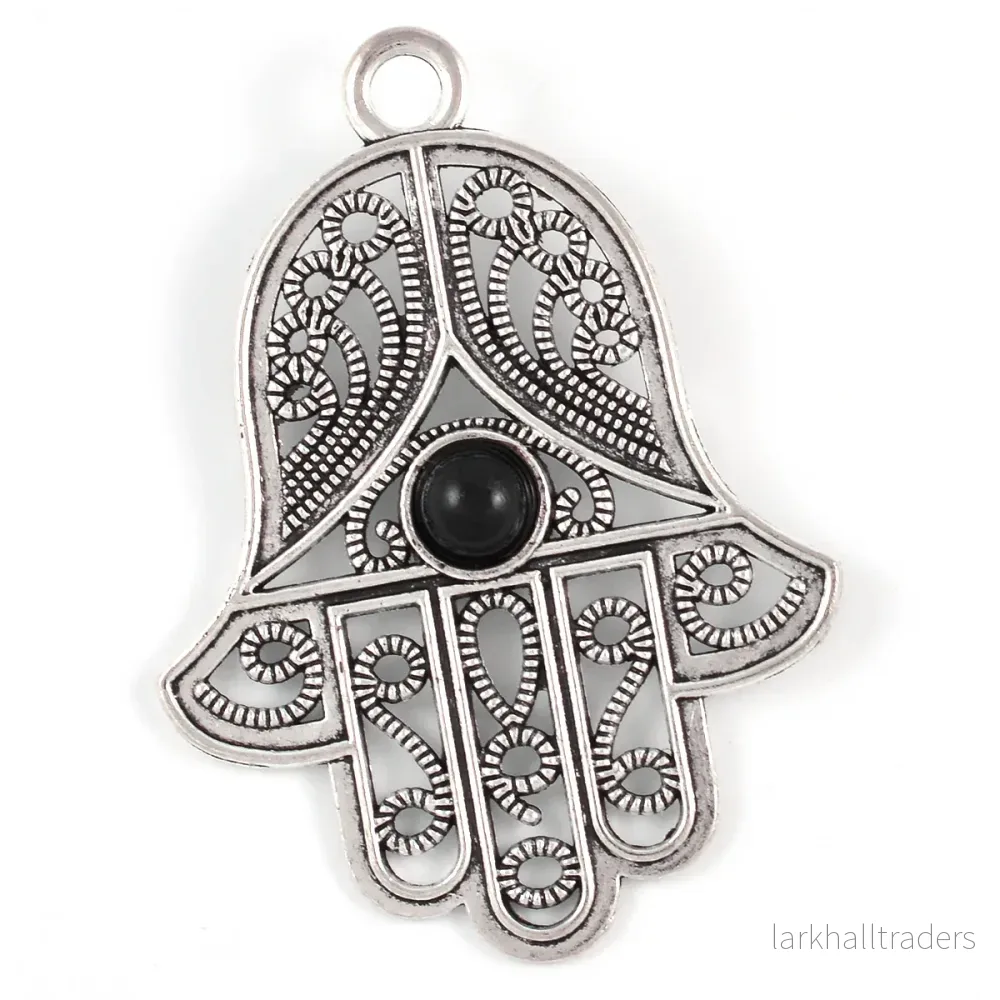 Berlock, stor Hamsas hand, antiksilver, 48x65mm, 1st