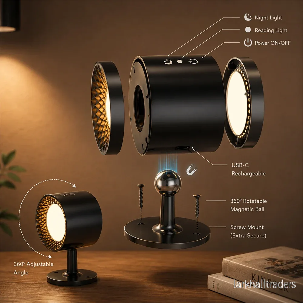 LED-nattlampa 360° roterbar, magnetisk, 3 färgtemperaturer – vit eller svart - Bild 3