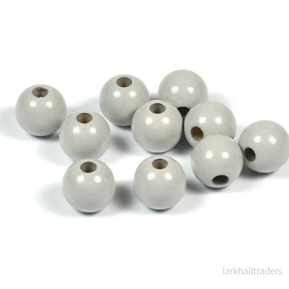 Träpärlor, 10mm, ljusgrå, 50st