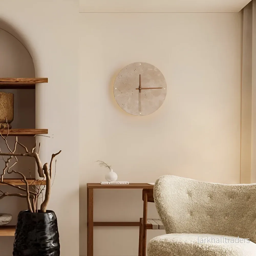LumiTravé Halo – Modern Rund LED-Vägglampa i Trä & Gul Travertin - Bild 2