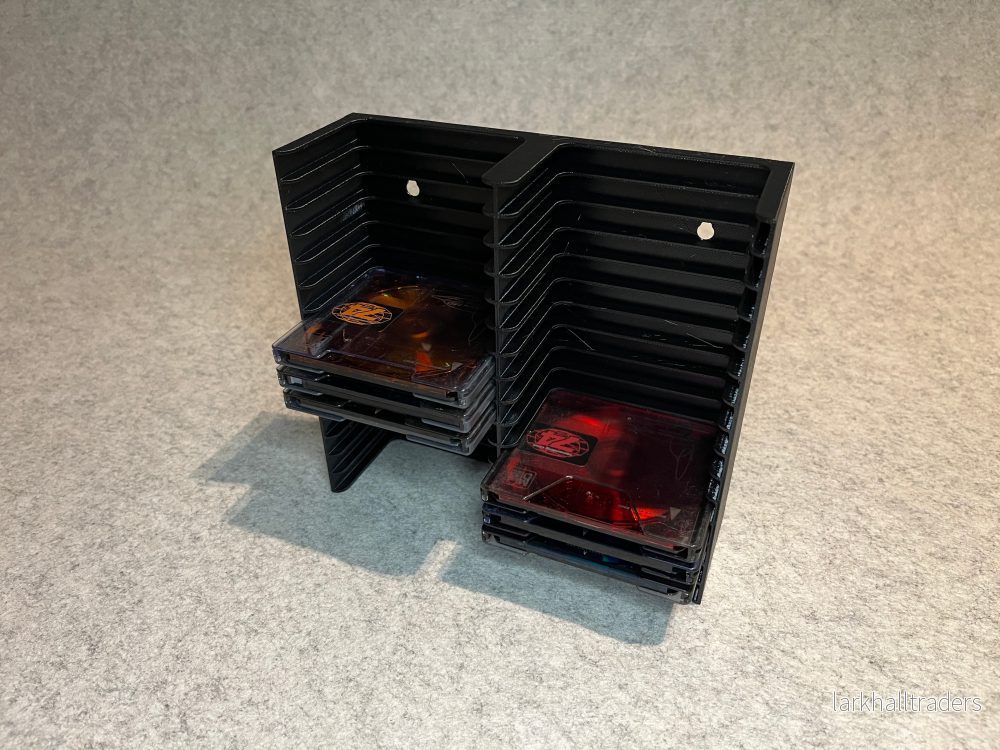 Vägghållare / ställ för 30 MiniDisc-skivor – dubbeltorn