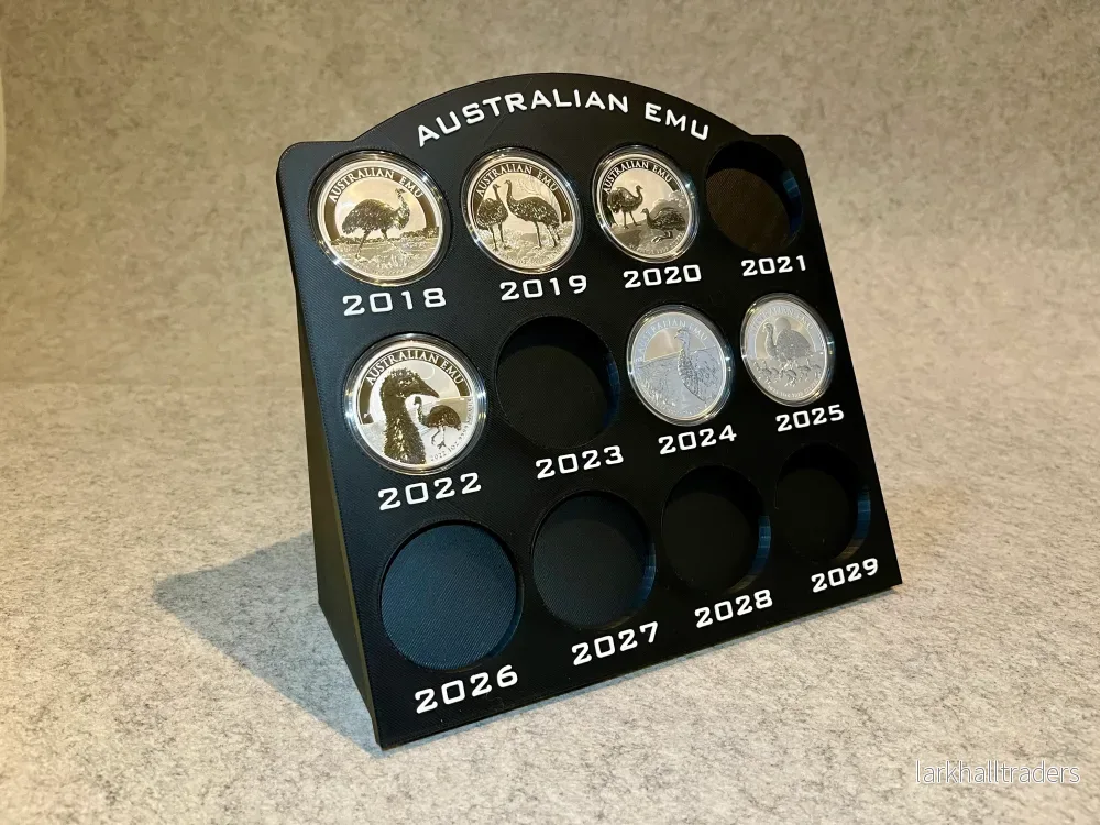 Displayställ för 12 st 1 oz Australian Emu-silvermynt