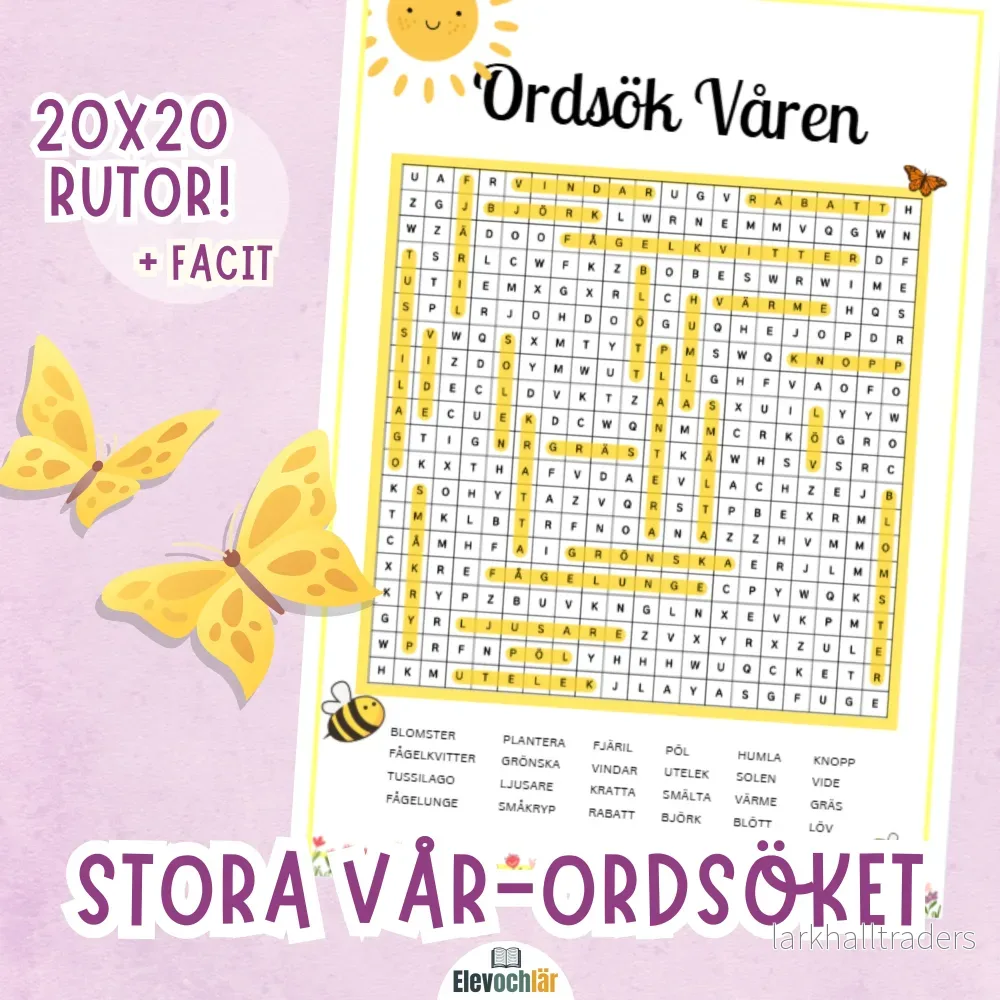 Stort Vår-Ordsök! 20×20 rutor + facit Stort Vår-Ordsök! 20×20 rutor + facit